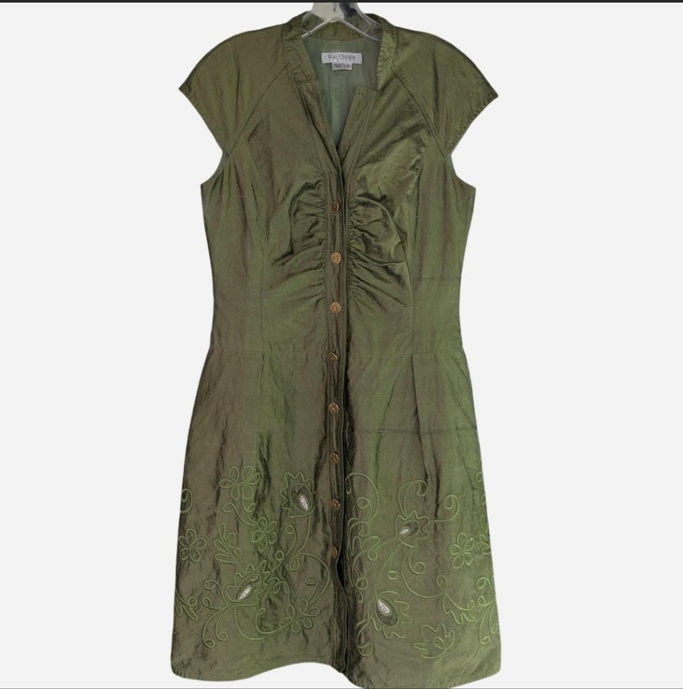Green Kay Unger Embroidered Dress